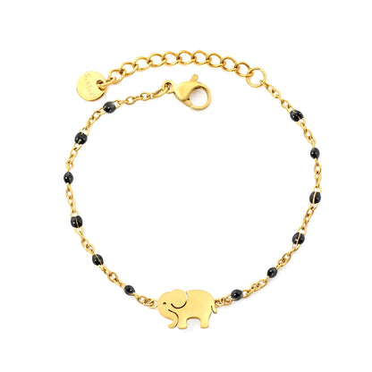 Wholesale Elephant Charm Enamel Station Bracelet | Black/White/Red Beads