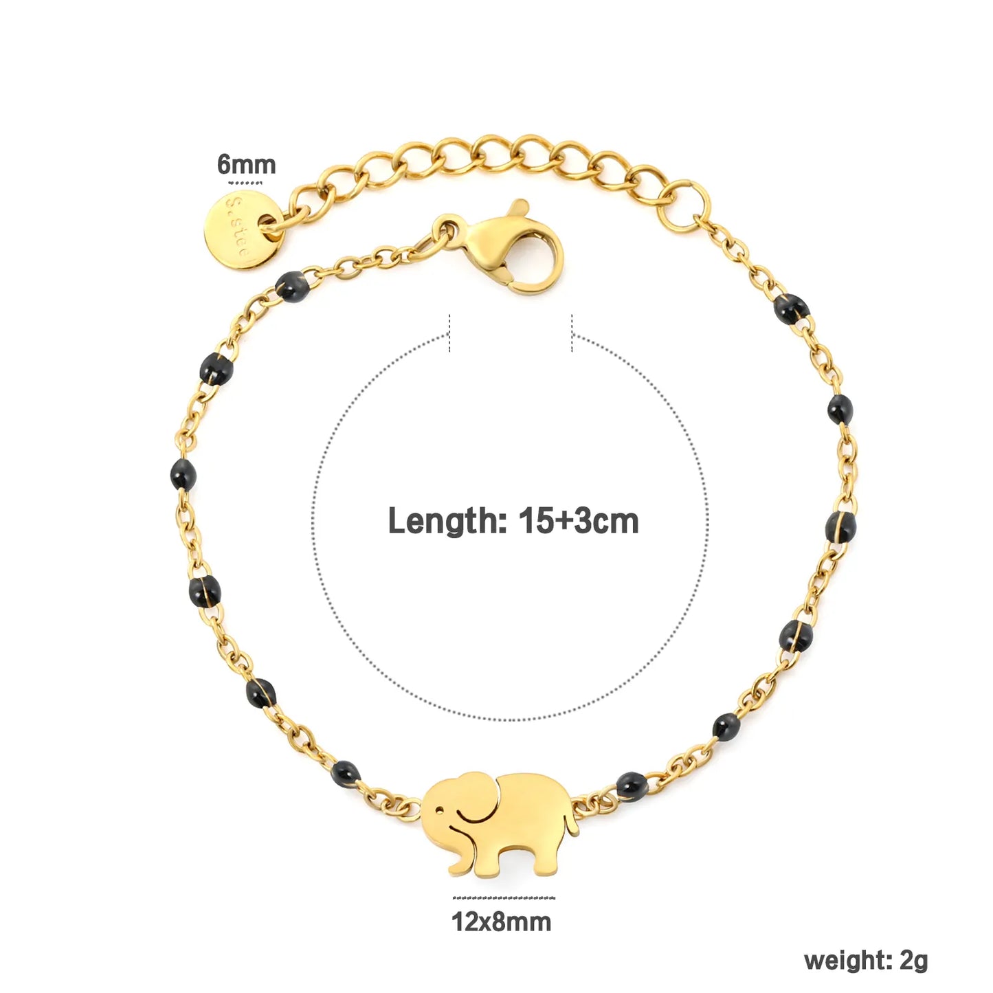 Wholesale Elephant Charm Enamel Station Bracelet | Black/White/Red Beads