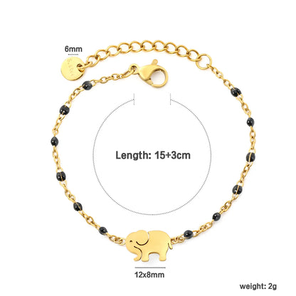 Wholesale Elephant Charm Enamel Station Bracelet | Black/White/Red Beads