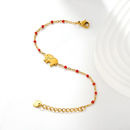 Wholesale Elephant Charm Enamel Station Bracelet | Black/White/Red Beads