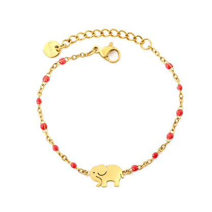 Wholesale Elephant Charm Enamel Station Bracelet | Black/White/Red Beads