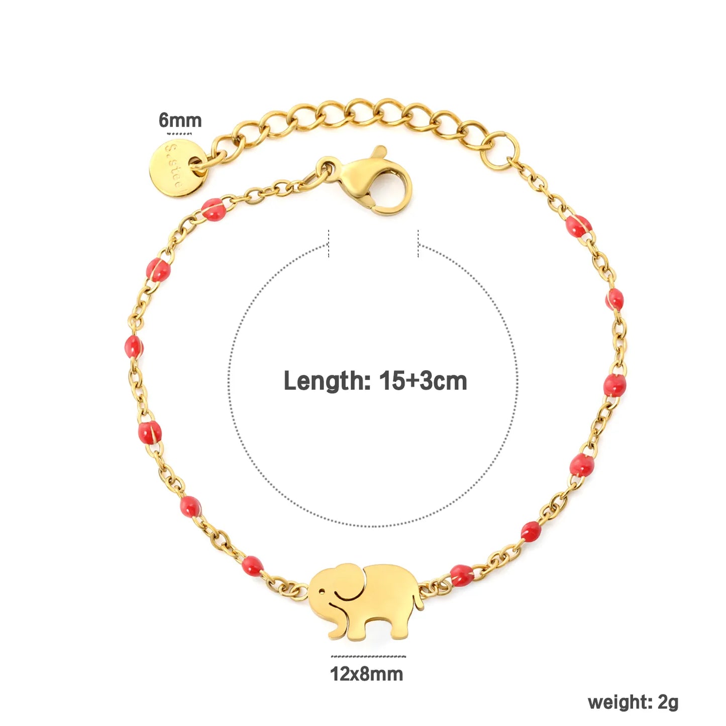 Wholesale Elephant Charm Enamel Station Bracelet | Black/White/Red Beads
