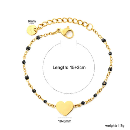 Solid Heart Enamel Station Bracelet | White/Red/Black Enamel Beads | 18K Gold Plated Stainless Steel Dainty Bracelet Wholesale