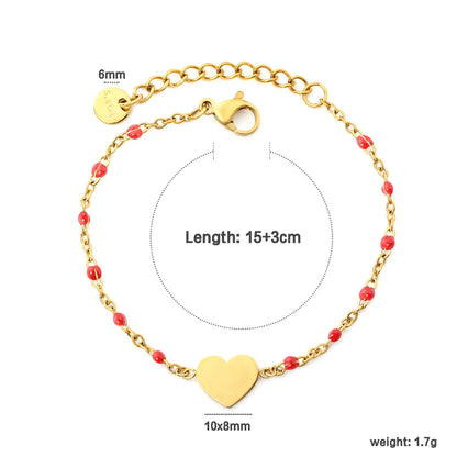 Solid Heart Enamel Station Bracelet | White/Red/Black Enamel Beads | 18K Gold Plated Stainless Steel Dainty Bracelet Wholesale