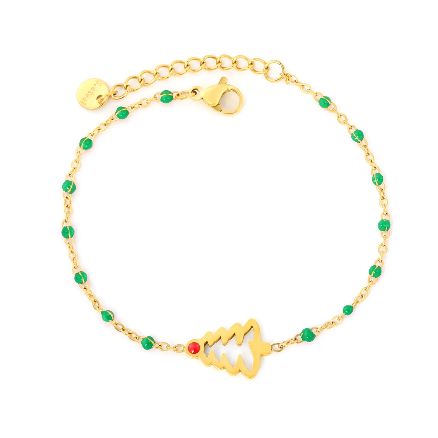 Wholesale Christmas Tree Enamel Station Bracelet | 18K Gold Plated | Two Color Options