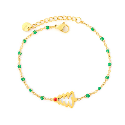 Wholesale Christmas Tree Enamel Station Bracelet | 18K Gold Plated | Two Color Options