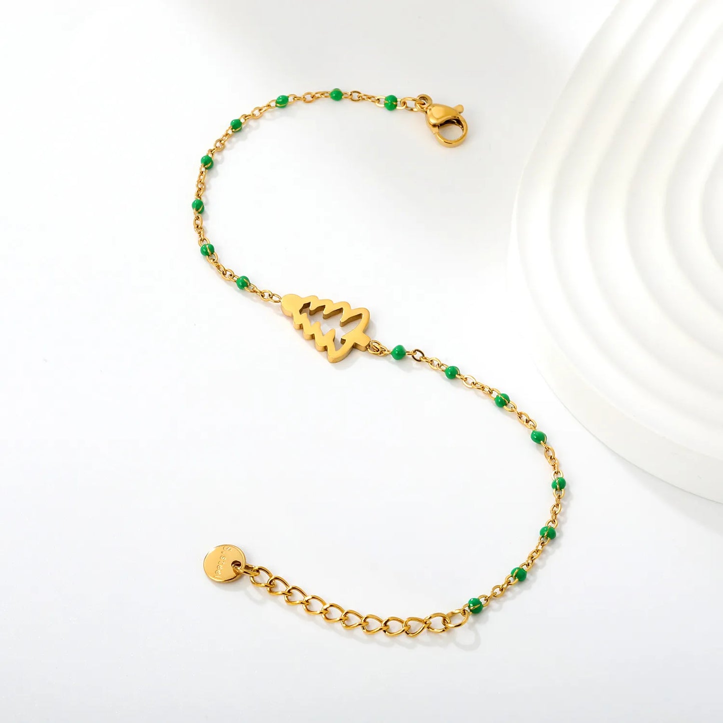 Wholesale Christmas Tree Enamel Station Bracelet | 18K Gold Plated | Two Color Options