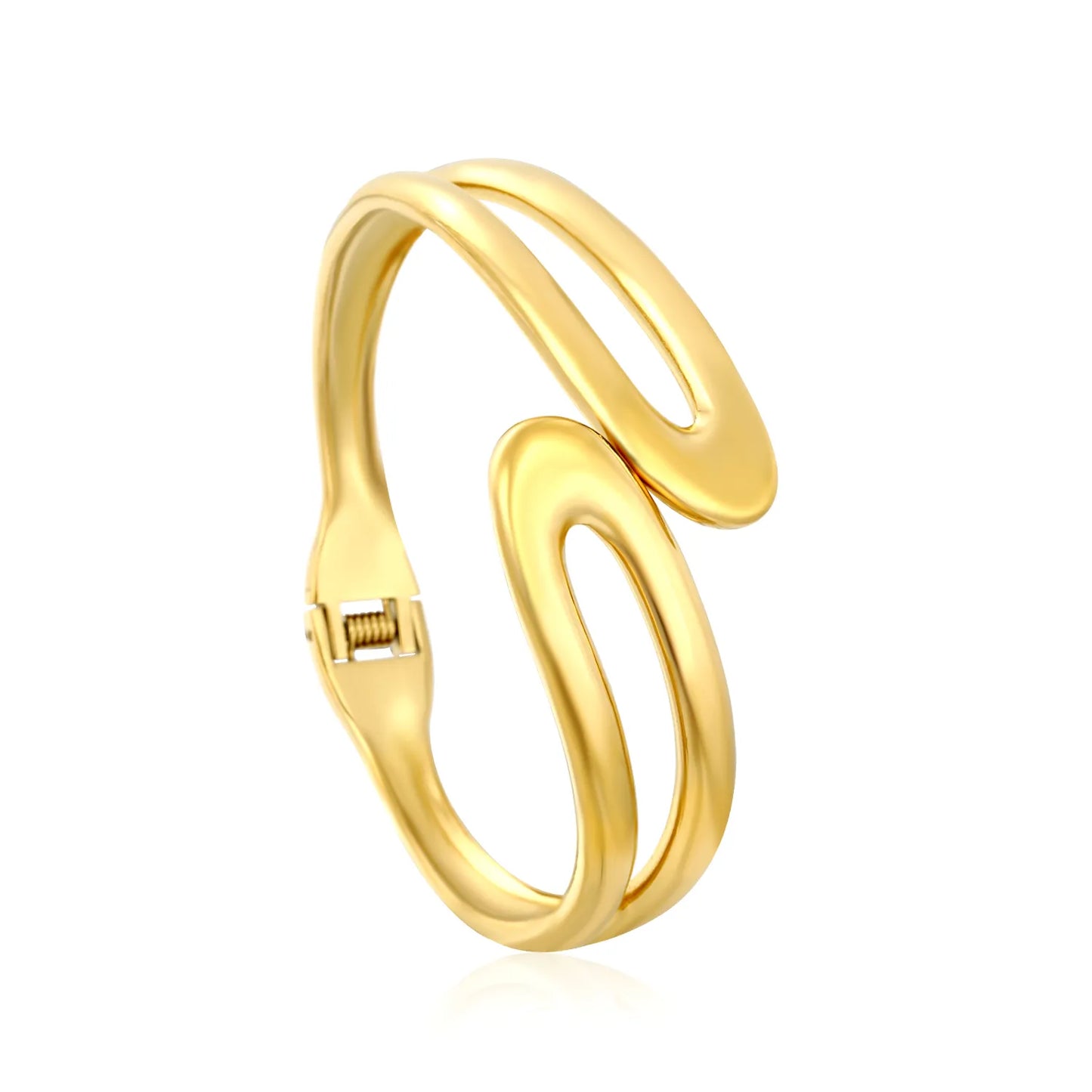 Sculptural Double Curved Spring‑Hinge Cuff Bangle | Two Colors Options | MOQ 12