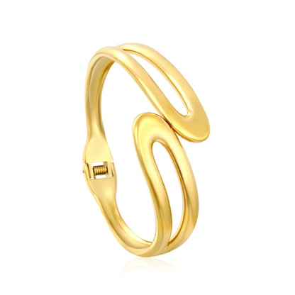 Sculptural Double Curved Spring‑Hinge Cuff Bangle | Two Colors Options | MOQ 12