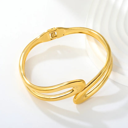Sculptural Double Curved Spring‑Hinge Cuff Bangle | Two Colors Options | MOQ 12