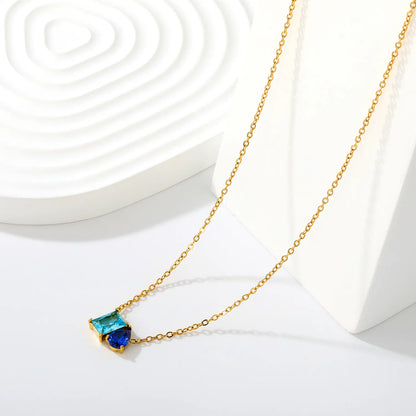 Colorful CZ Dainty Mixed‑Shape Two‑Stone Pendant Necklace | 18K Gold Plated Stainless Steel  | MOQ 12
