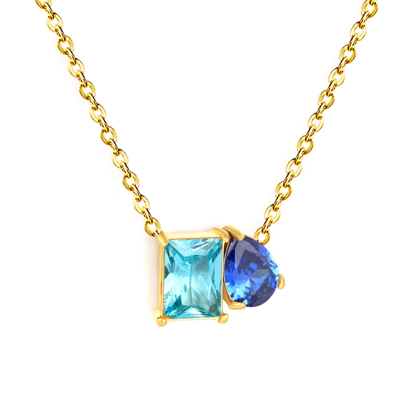 Colorful CZ Dainty Mixed‑Shape Two‑Stone Pendant Necklace | 18K Gold Plated Stainless Steel  | MOQ 12