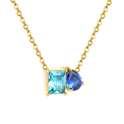 Colorful CZ Dainty Mixed‑Shape Two‑Stone Pendant Necklace | 18K Gold Plated Stainless Steel  | MOQ 12