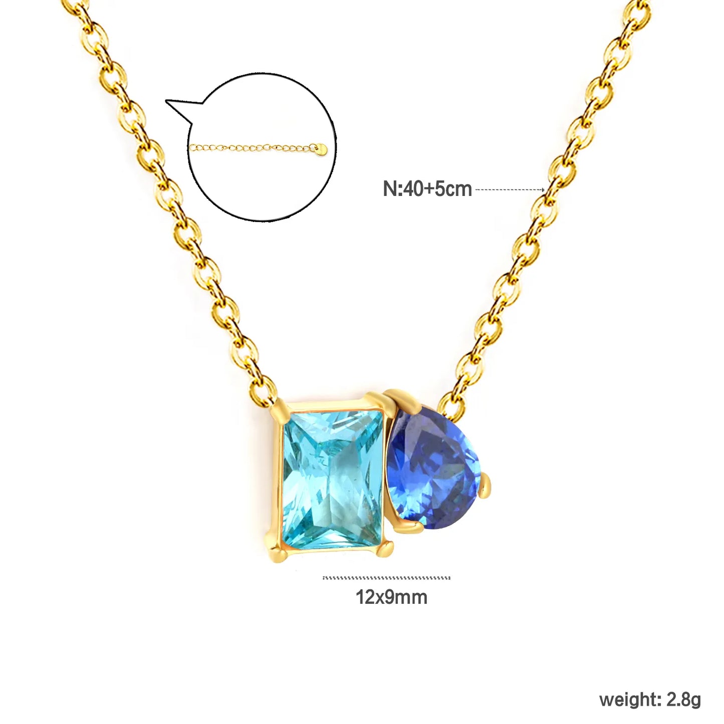 Colorful CZ Dainty Mixed‑Shape Two‑Stone Pendant Necklace | 18K Gold Plated Stainless Steel  | MOQ 12