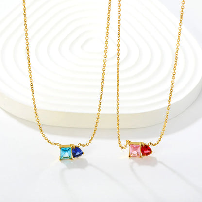 Colorful CZ Dainty Mixed‑Shape Two‑Stone Pendant Necklace | 18K Gold Plated Stainless Steel  | MOQ 12