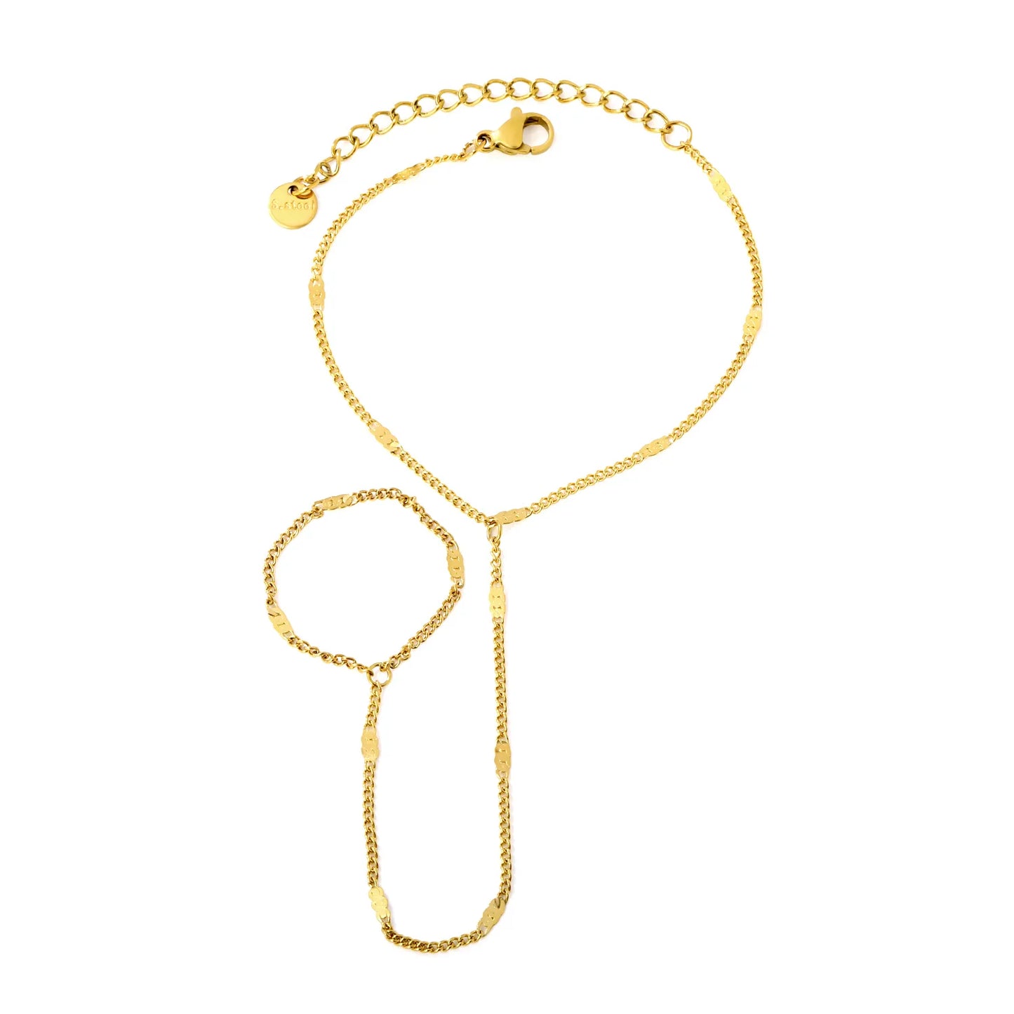 Textured Flat Link Hand Chain Harness | 18K Gold Plated Stainless Steel | MOQ 12