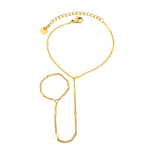 Textured Flat Link Hand Chain Harness | 18K Gold Plated Stainless Steel | MOQ 12