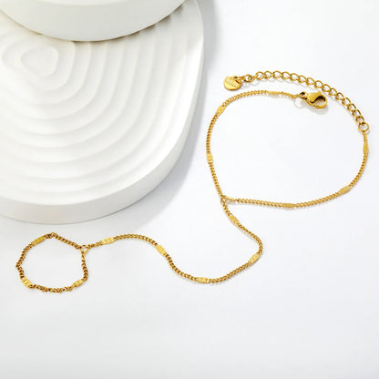Textured Flat Link Hand Chain Harness | 18K Gold Plated Stainless Steel | MOQ 12