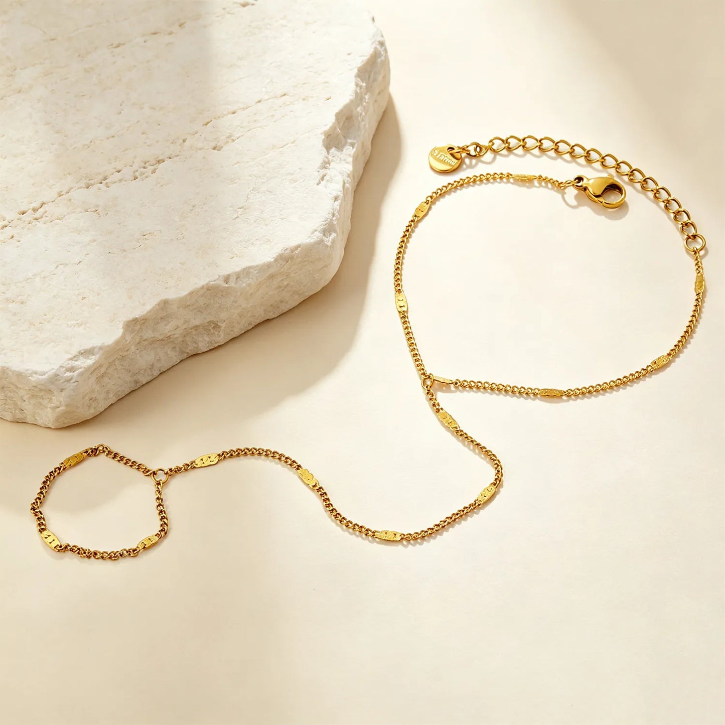 Textured Flat Link Hand Chain Harness | 18K Gold Plated Stainless Steel | MOQ 12