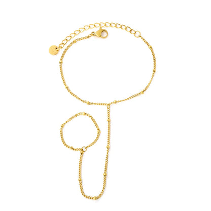 Minimal 18K Gold Plated Stainless Steel Beaded Station Hand Chain for Wholesale