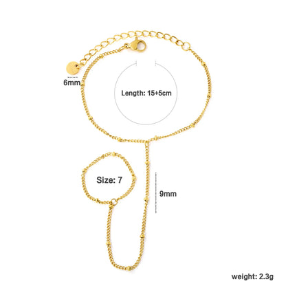Minimal 18K Gold Plated Stainless Steel Beaded Station Hand Chain for Wholesale