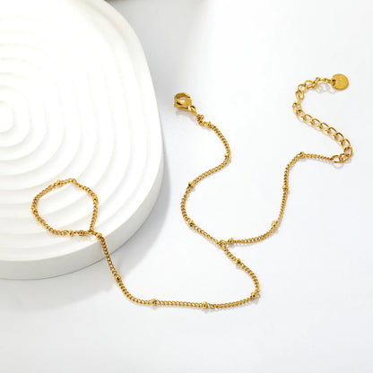 Minimal 18K Gold Plated Stainless Steel Beaded Station Hand Chain for Wholesale