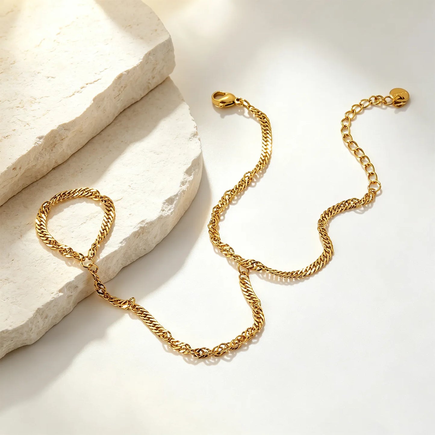 Bold Curb Linked Hand Chain for Wholesale | 18K Gold Plated Stainless Steel | Bulk Order 12