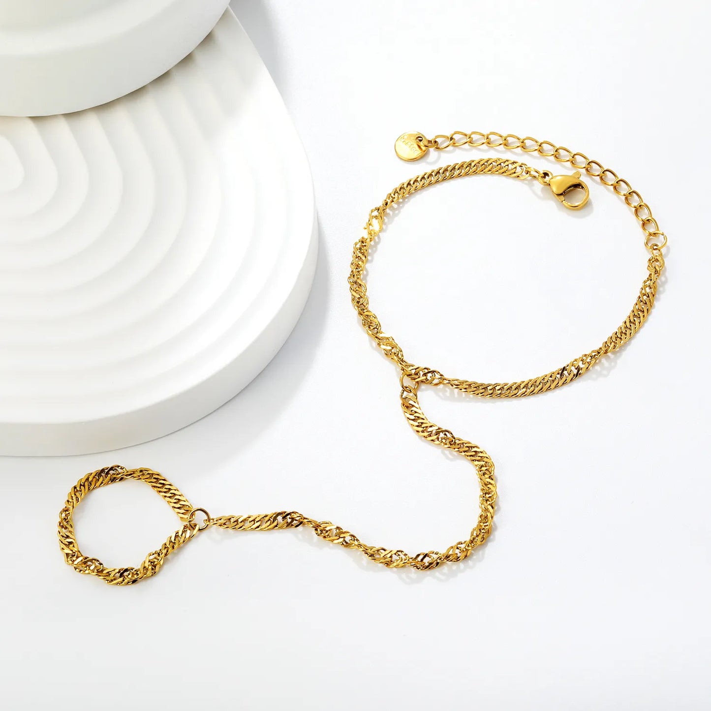 Bold Curb Linked Hand Chain for Wholesale | 18K Gold Plated Stainless Steel | Bulk Order 12