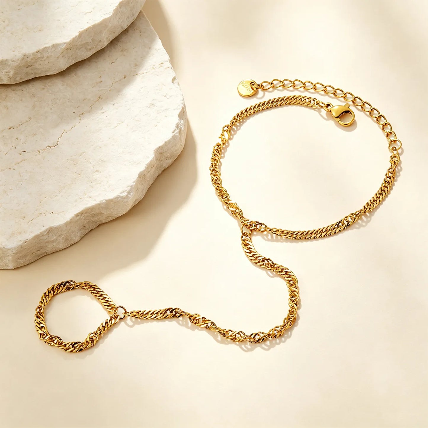 Bold Curb Linked Hand Chain for Wholesale | 18K Gold Plated Stainless Steel | Bulk Order 12