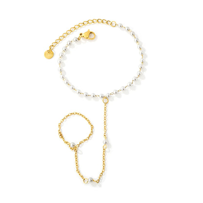Classic Pearl Beaded with 18K Gold Plated Stainless Steel Hand Chain | MOQ 12
