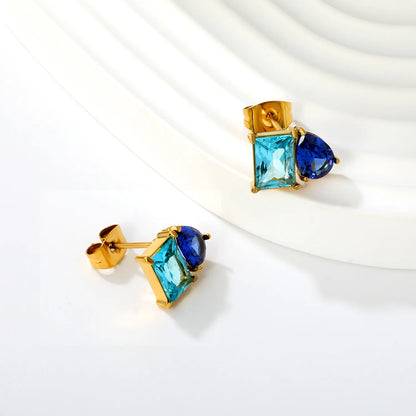Two‑Tone Mixed Cut Crystal Stud Earrings | Rectangle & Teardrop Gem | Bulk Order MOQ 12