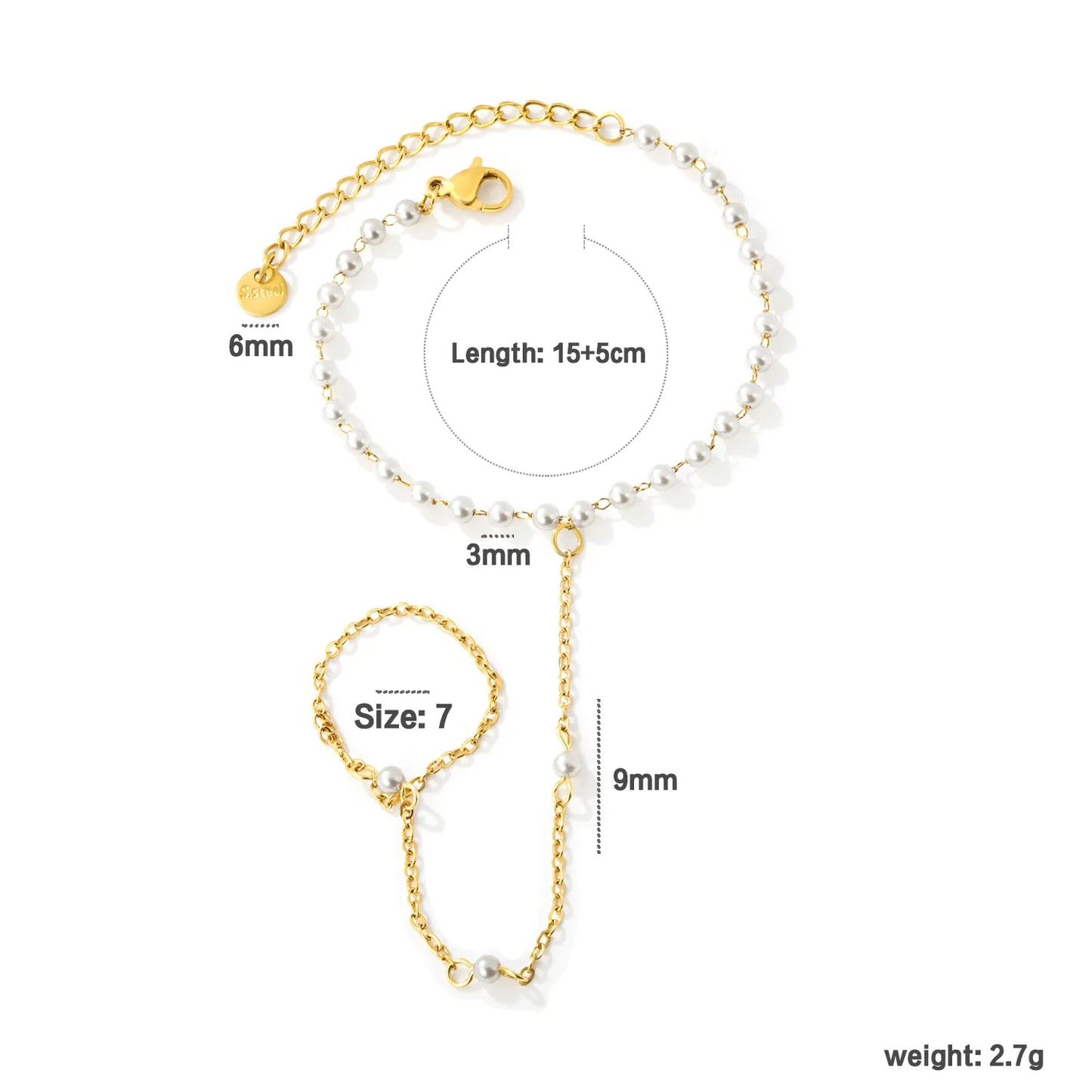Classic Pearl Beaded with 18K Gold Plated Stainless Steel Hand Chain | MOQ 12