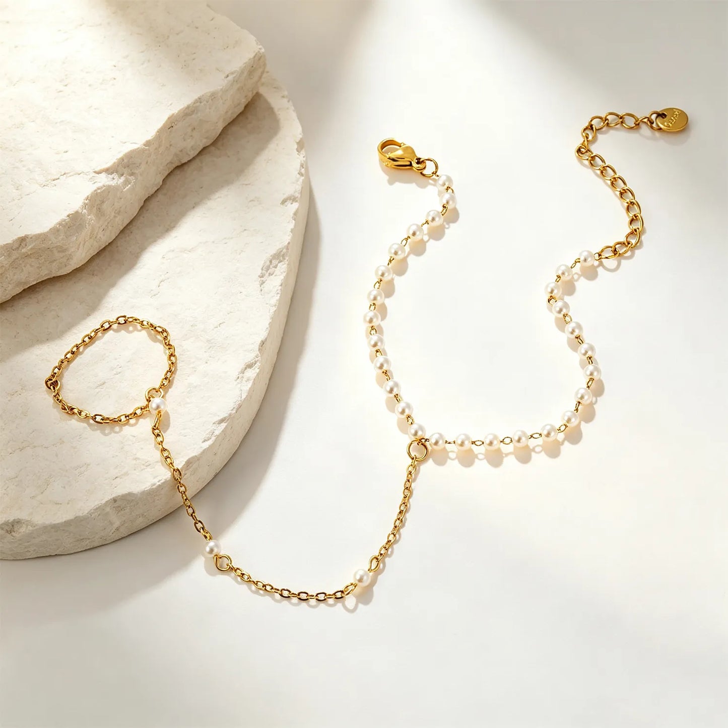 Classic Pearl Beaded with 18K Gold Plated Stainless Steel Hand Chain | MOQ 12
