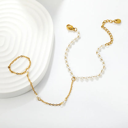 Classic Pearl Beaded with 18K Gold Plated Stainless Steel Hand Chain | MOQ 12