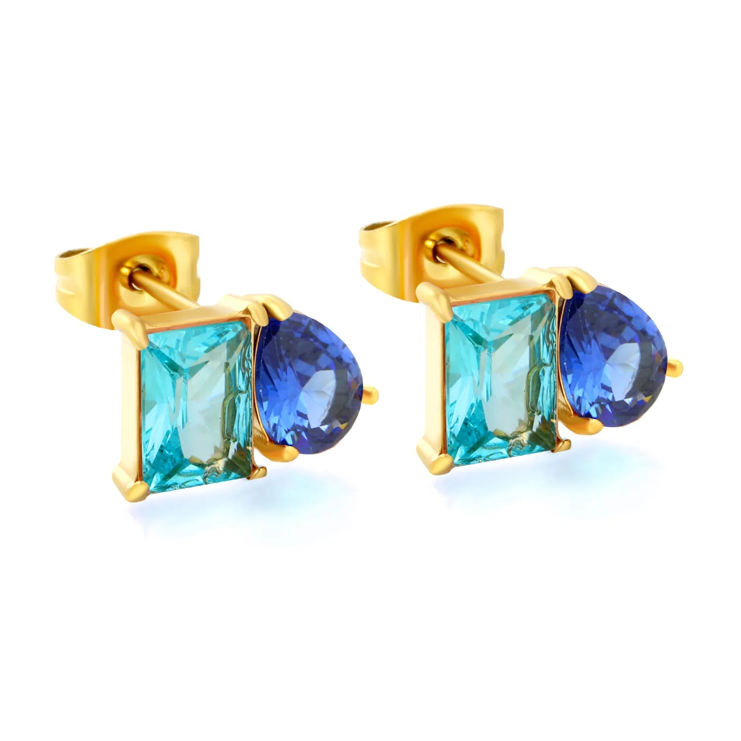 Two‑Tone Mixed Cut Crystal Stud Earrings | Rectangle & Teardrop Gem | Bulk Order MOQ 12