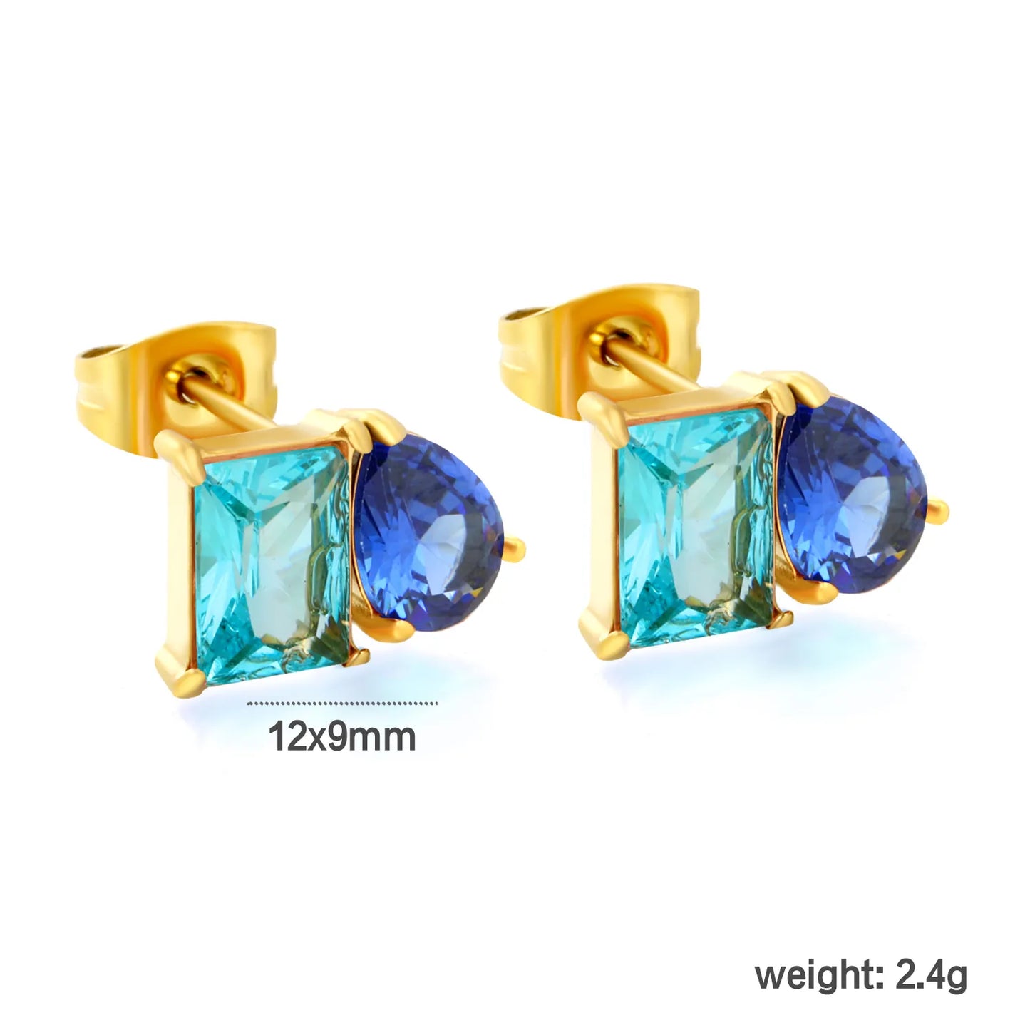 Two‑Tone Mixed Cut Crystal Stud Earrings | Rectangle & Teardrop Gem | Bulk Order MOQ 12