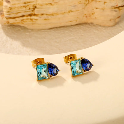 Two‑Tone Mixed Cut Crystal Stud Earrings | Rectangle & Teardrop Gem | Bulk Order MOQ 12
