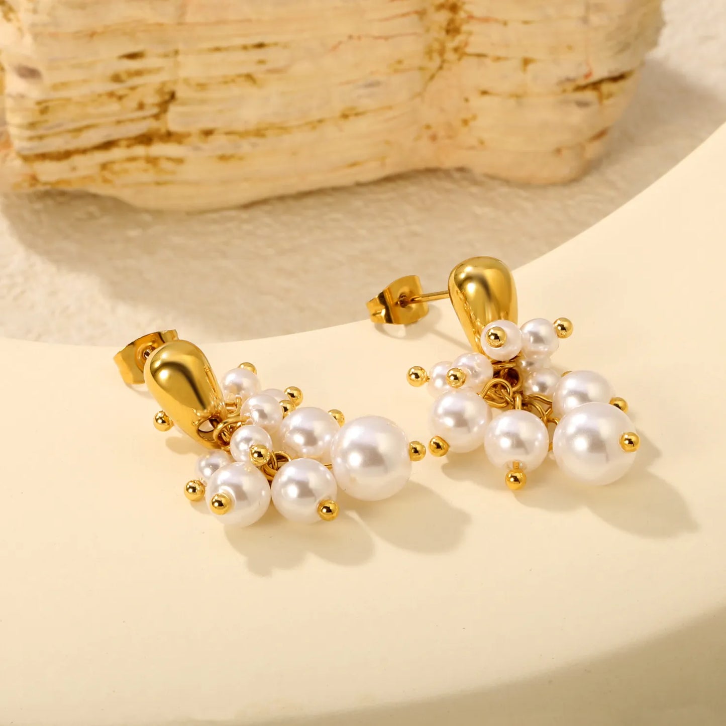 Grape‑Cluster Pearl Dangle Drop Earrings | 18K Gold Plated Stainless Steel Bridal Earrings Wholesale
