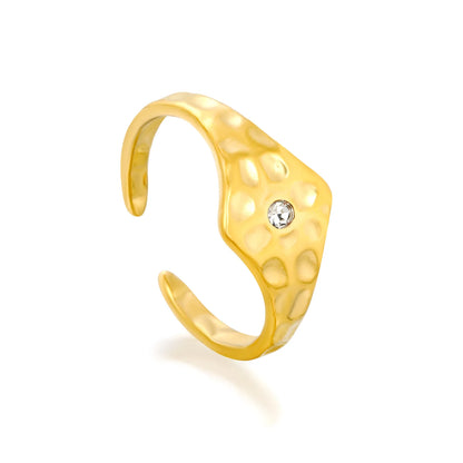Hammered Hexagon Crystal Open Ring | 18K Gold Plated Stainless Steel Adjustable Band for Wholesale