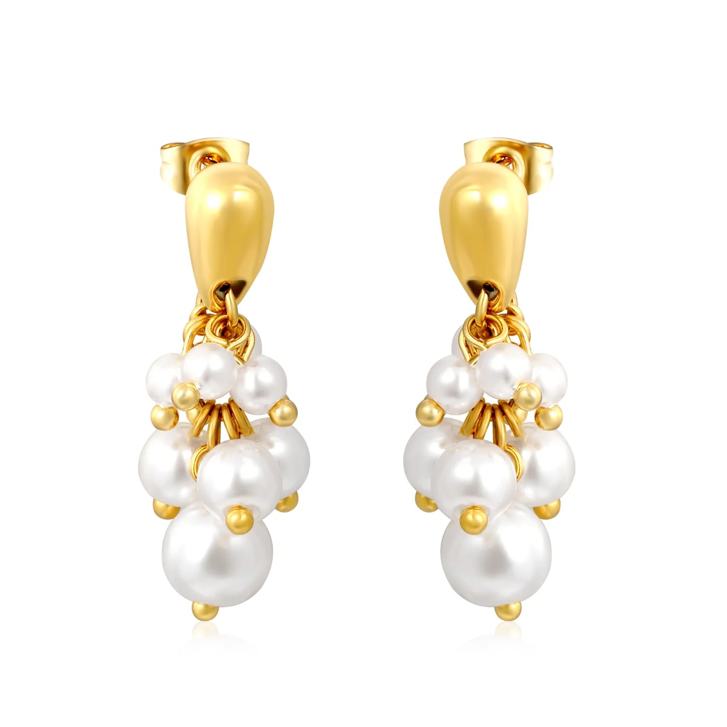 Grape‑Cluster Pearl Dangle Drop Earrings | 18K Gold Plated Stainless Steel Bridal Earrings Wholesale