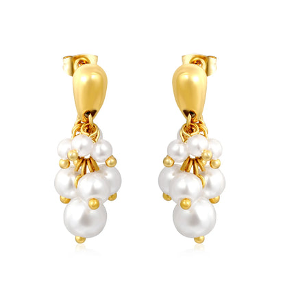 Grape‑Cluster Pearl Dangle Drop Earrings | 18K Gold Plated Stainless Steel Bridal Earrings Wholesale