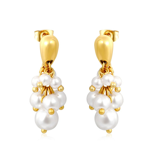 Grape‑Cluster Pearl Dangle Drop Earrings | 18K Gold Plated Stainless Steel Bridal Earrings Wholesale
