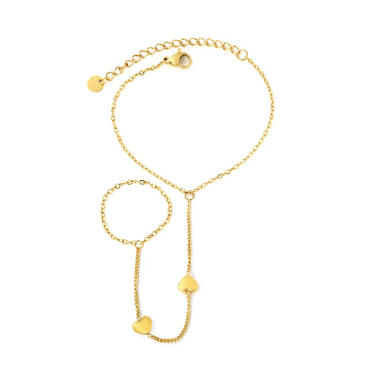 Minimalist Solid Heart Hand Chain | 18K Gold Plated Stainless Steel | Bulk Order MOQ 12