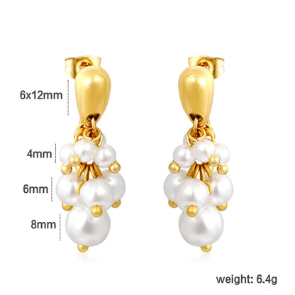 Grape‑Cluster Pearl Dangle Drop Earrings | 18K Gold Plated Stainless Steel Bridal Earrings Wholesale