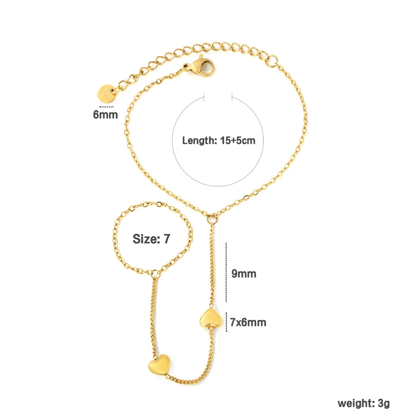 Minimalist Solid Heart Hand Chain | 18K Gold Plated Stainless Steel | Bulk Order MOQ 12