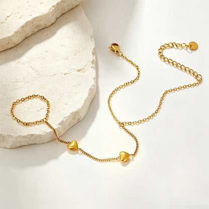 Minimalist Solid Heart Hand Chain | 18K Gold Plated Stainless Steel | Bulk Order MOQ 12