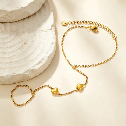 Minimalist Solid Heart Hand Chain | 18K Gold Plated Stainless Steel | Bulk Order MOQ 12