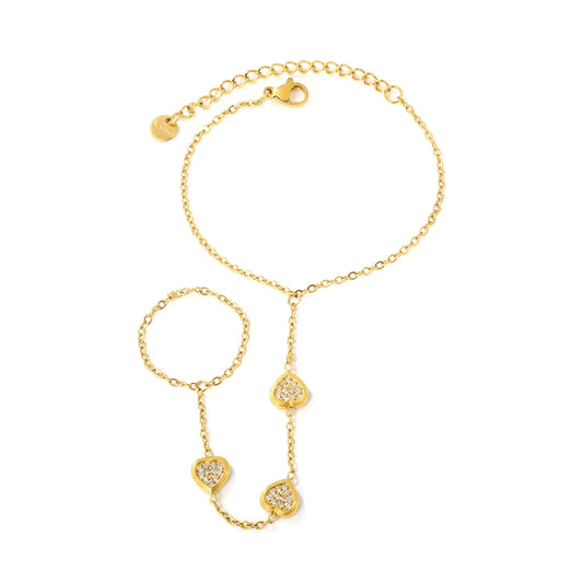 Wholesale 18K Gold Plated Heart Crystal Hand Chain | Bulk Order MOQ 12