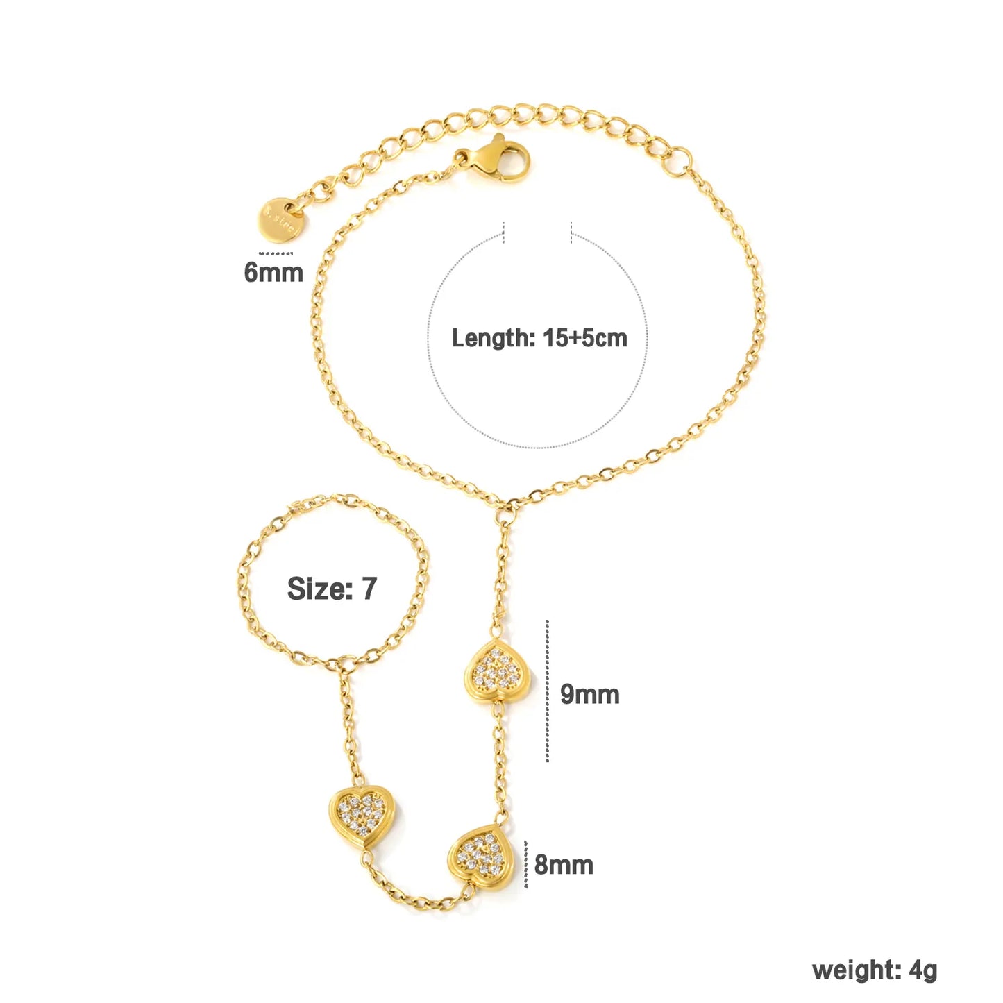 Wholesale 18K Gold Plated Heart Crystal Hand Chain | Bulk Order MOQ 12