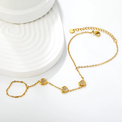 Wholesale 18K Gold Plated Heart Crystal Hand Chain | Bulk Order MOQ 12